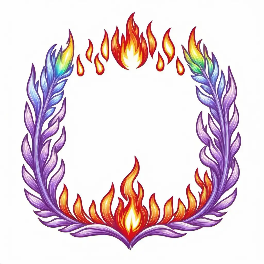 simple icon of a rainbow fire vintage frame, made of border Lavender fire. white background.