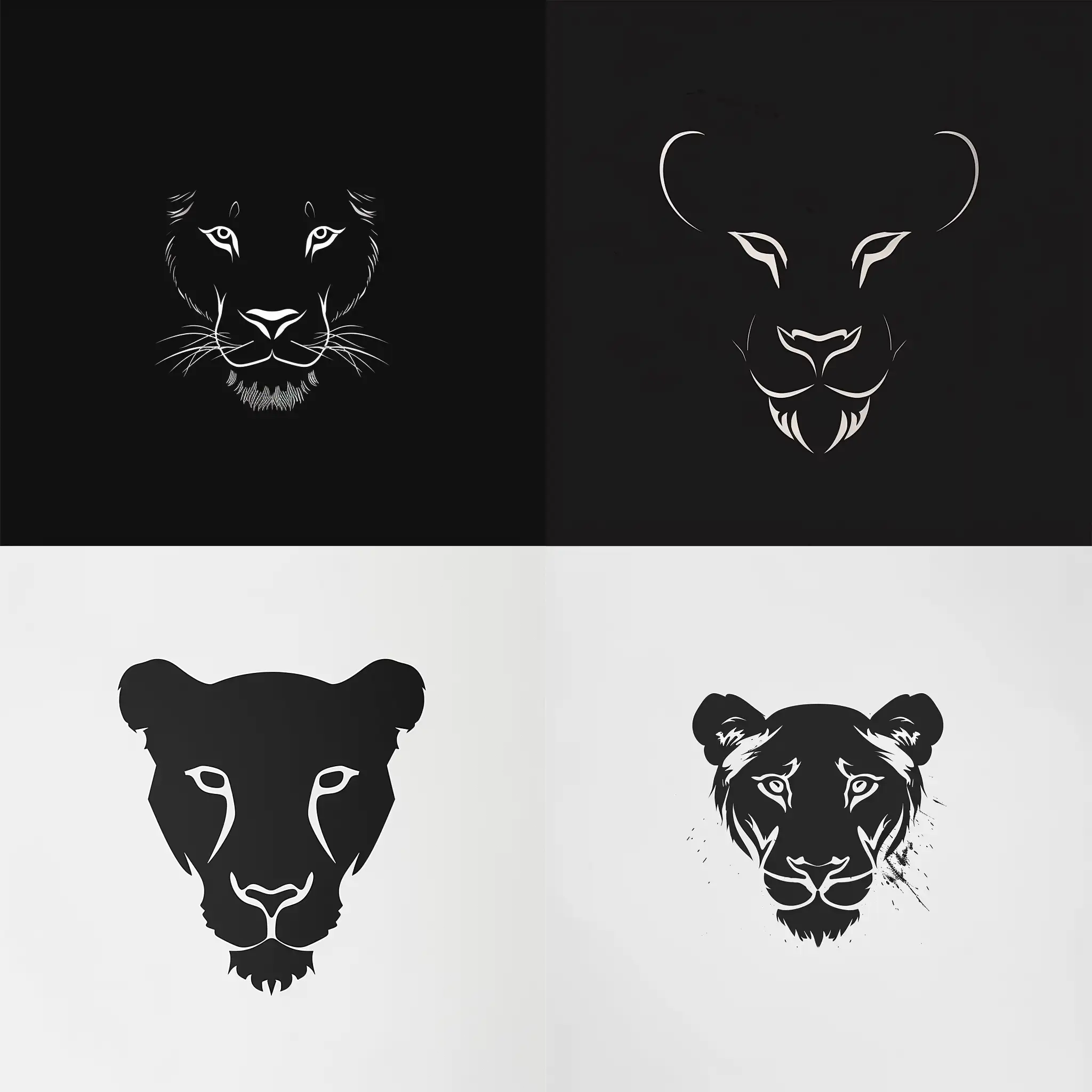 logo, lioness face silhouette,, front view, minimalism