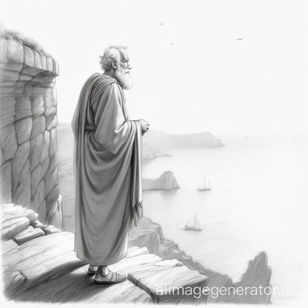 Contemplative-Elder-in-Roman-Toga-Gazing-Overlooking-the-Ocean