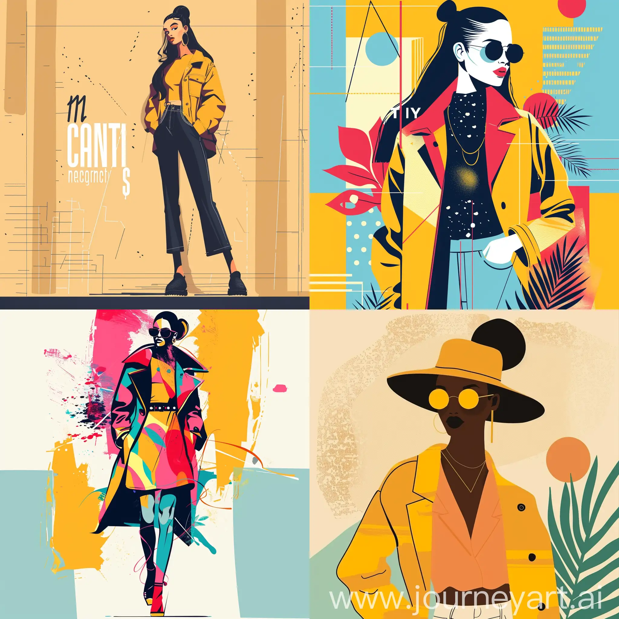 fashion illustration in the style of charming character illustrations, fashion illustration, abstract memphis, in vector, in flat style, high quality details, clear lines, high quality design