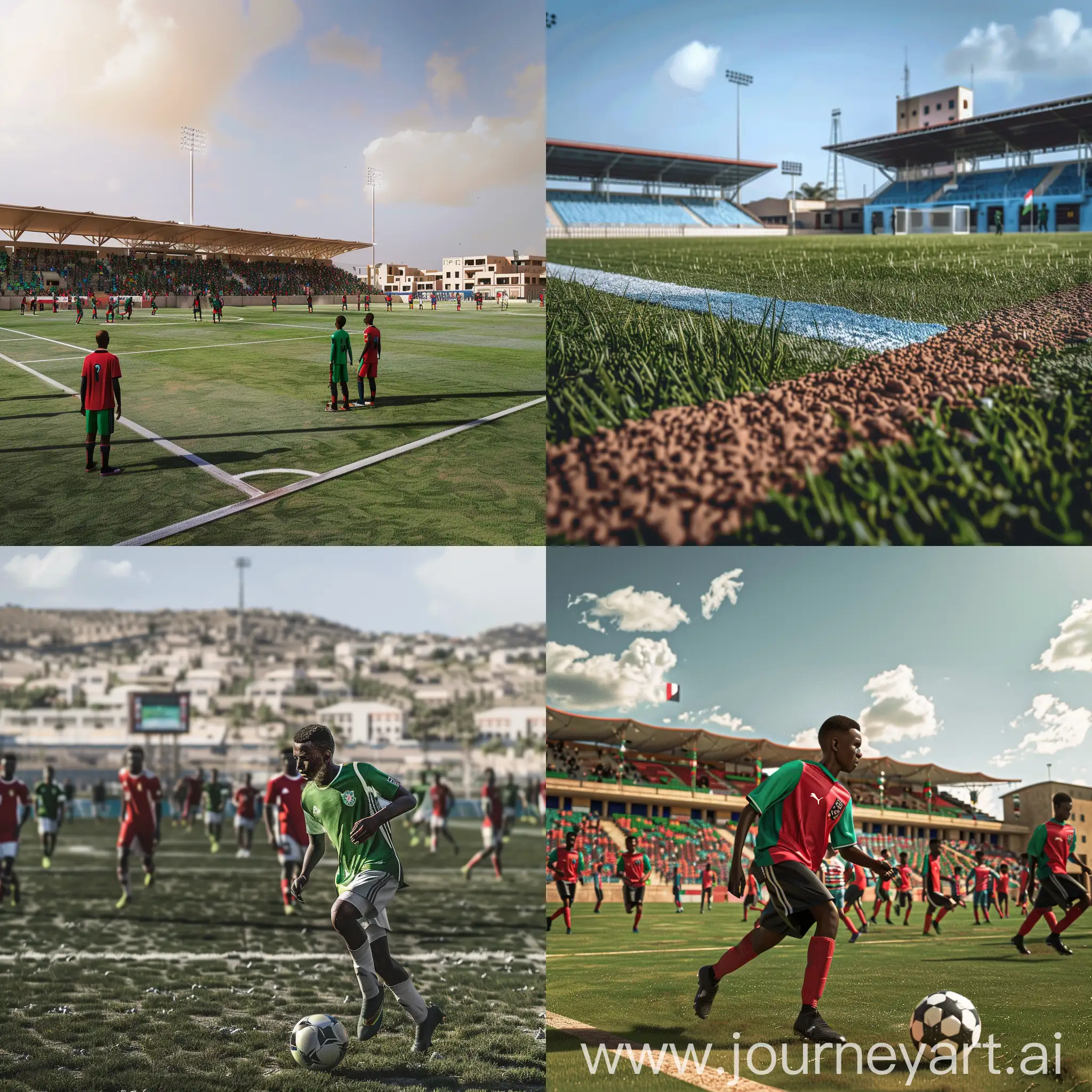 Give me the realistic photo that midjourney ever created of  coolest somali football team in hargeisa. Make sure the stadium is hargeisa stadium.