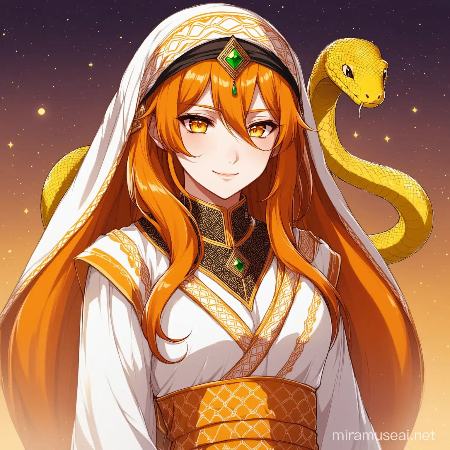 Animestyle Humanization of Star Alfard Mysterious Girl in Arabic Attire with Cold Eyes