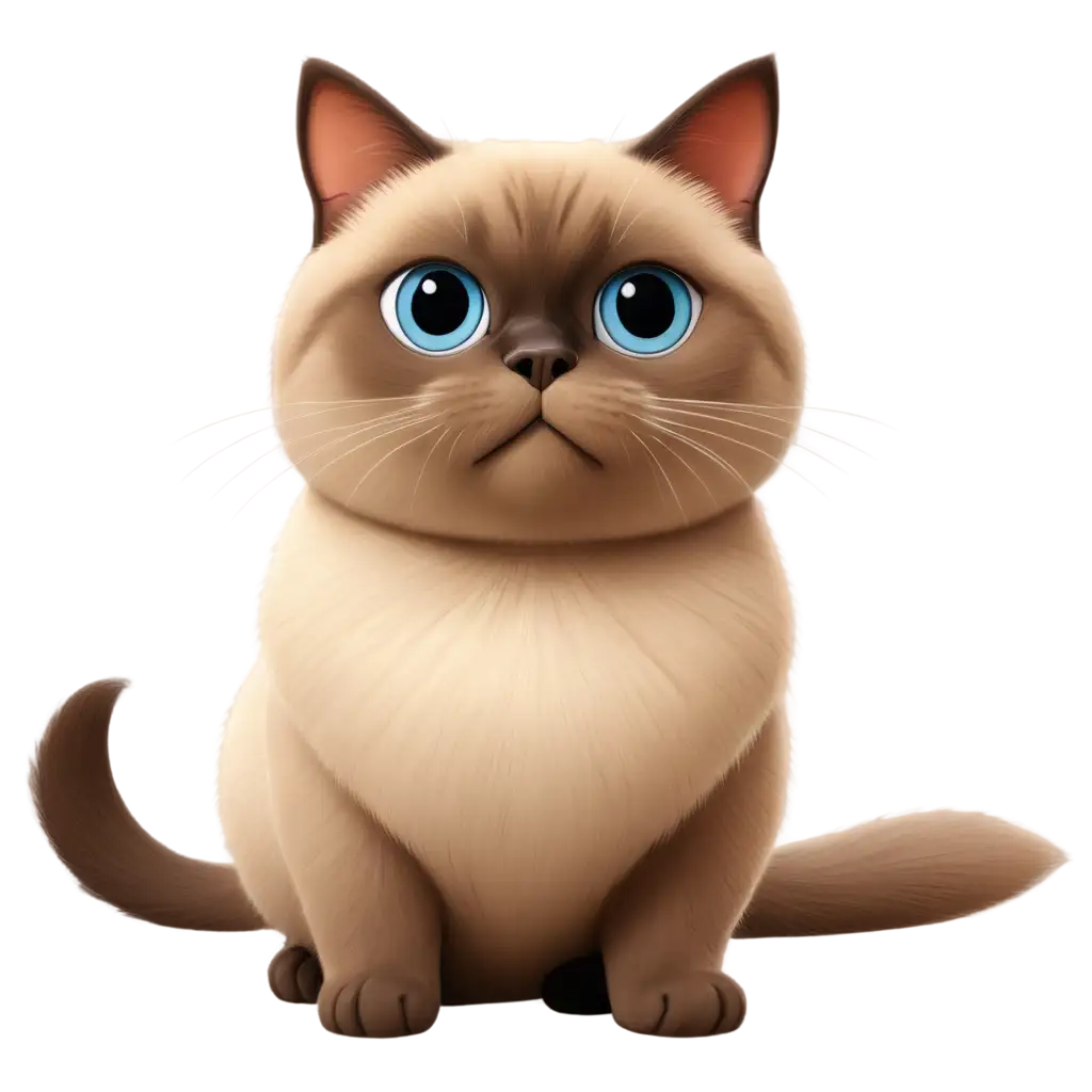 Adorable-SealTabby-Point-Siamese-Fat-Cat-Cartoon-in-Pixar-Style-HighQuality-PNG-Image