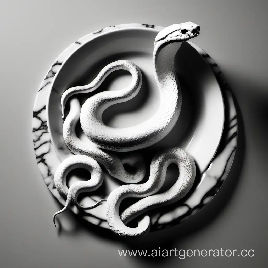 чёрно-белая медицинская картинка со змеёй и чашей в стиле реализма, мраморной скульптуры
