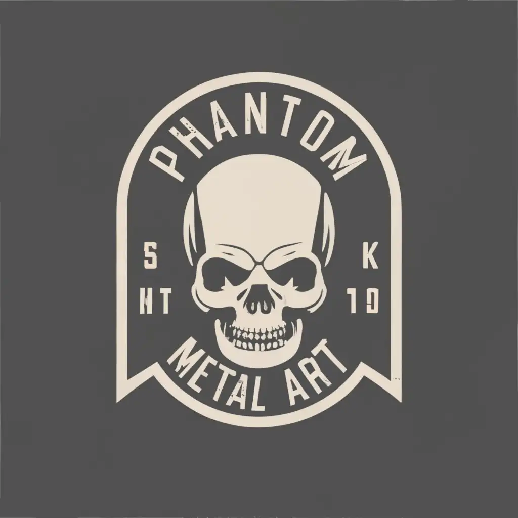 logo, logo, metal casting, skull minimalism, stamp, with the text "Phantom metal art", typography, an interesting font, with the text "Phantom", typography