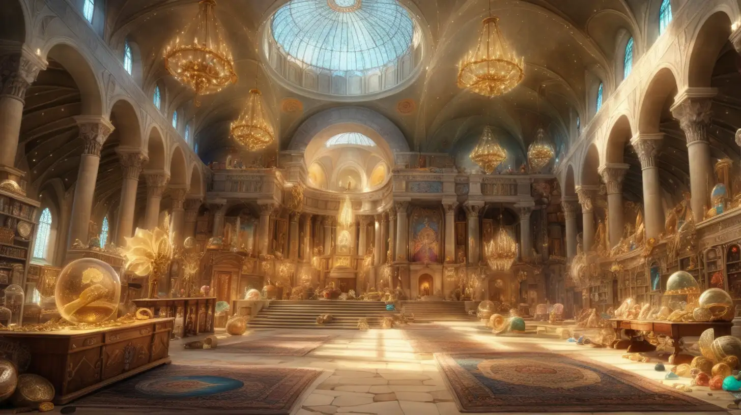 Gigantic Hall of Biblical Treasures Enchanting Scene of Scattered Jewels and Gold