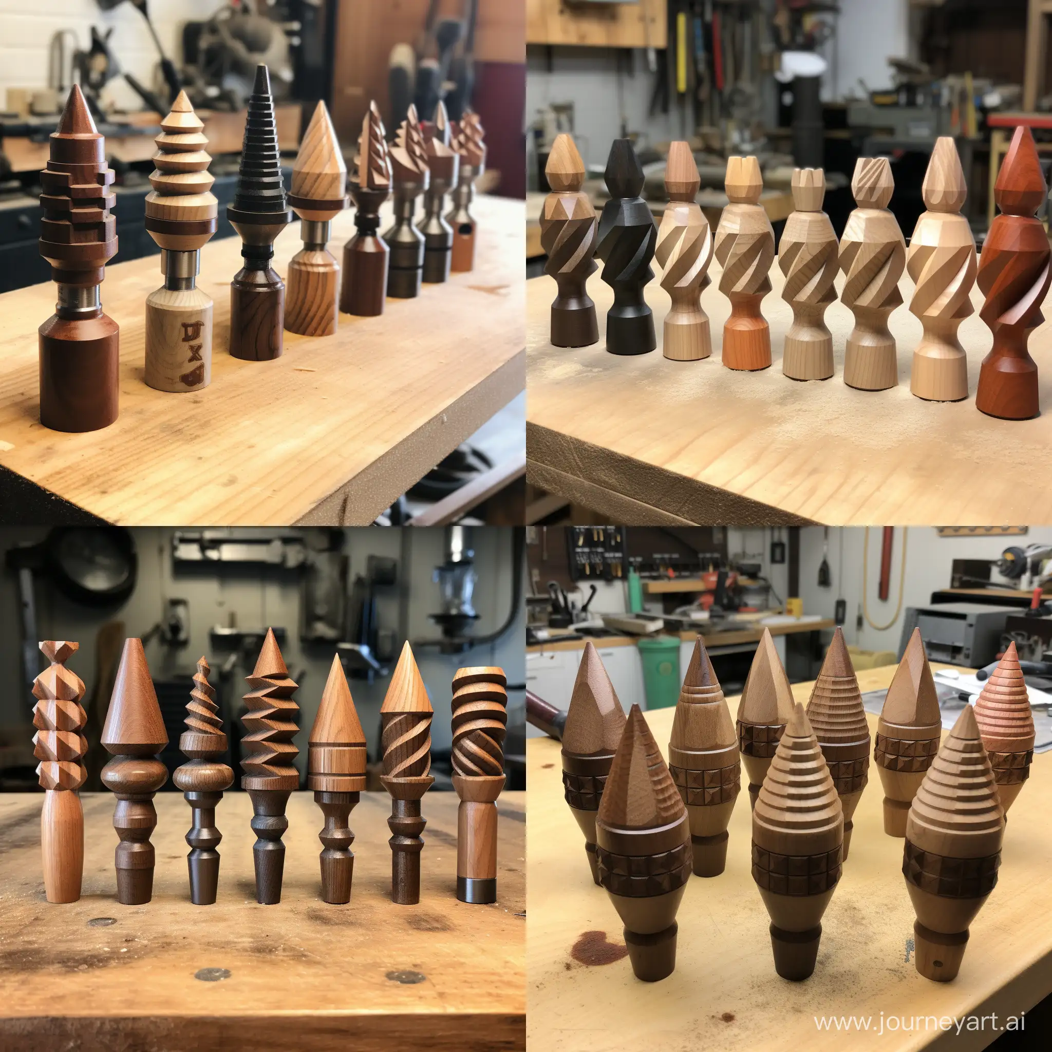 6 different lathe turning inserts in a row