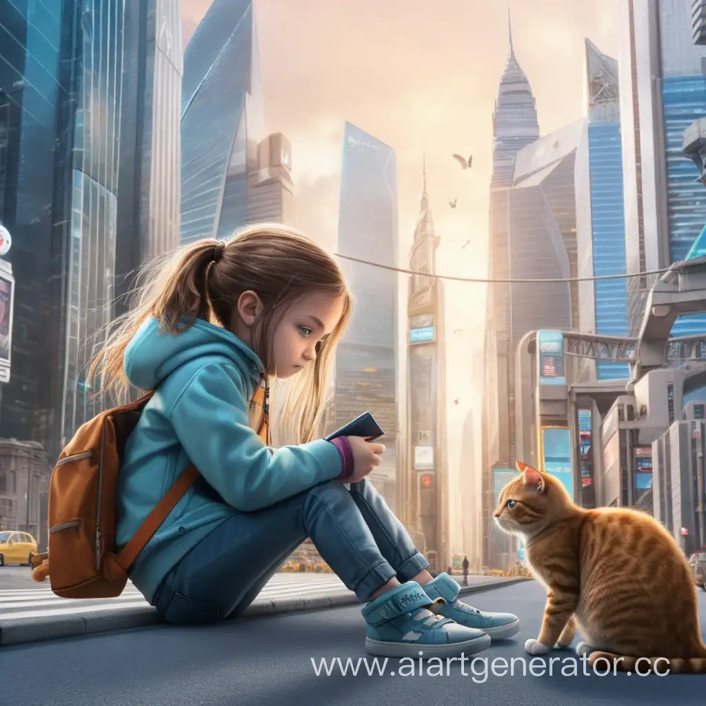 Lost-12YearOld-Girl-in-Futuristic-Cyberbank-City-with-Cat