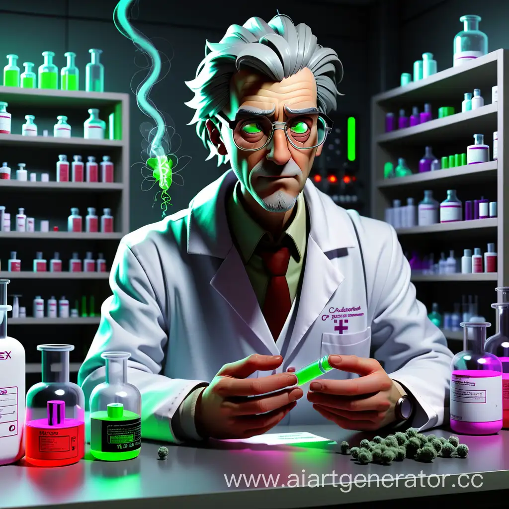 Chemist-Examining-Weed-and-Mephedrone-in-Cyberpunk-Lab