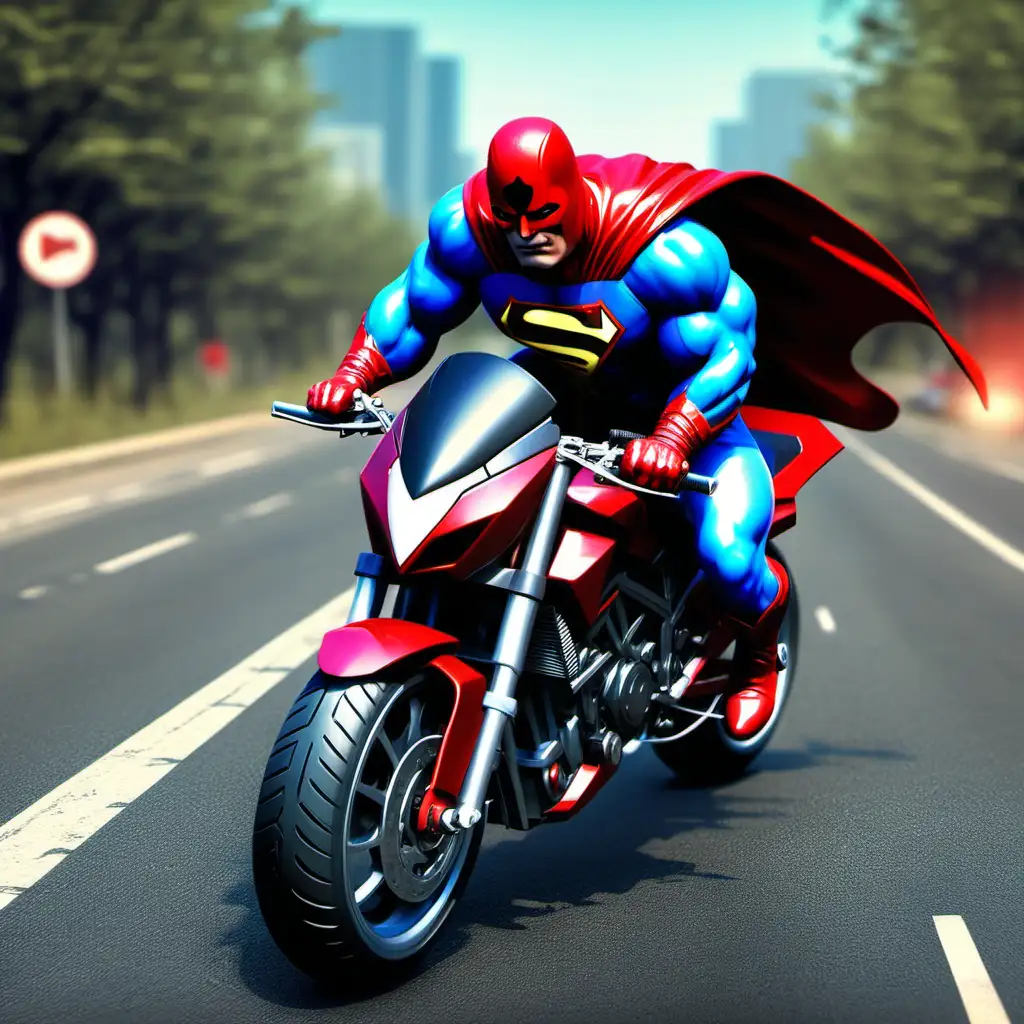 Superhero bike stunt on tricky road