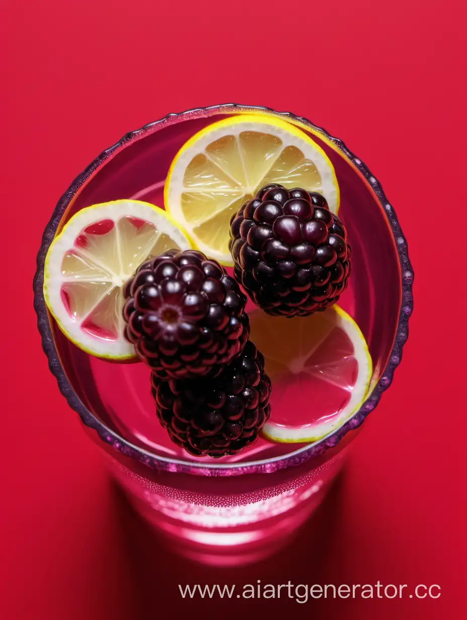 Boysenberry-Lemon-Slices-Refreshing-Water-Droplets-on-Red-Background