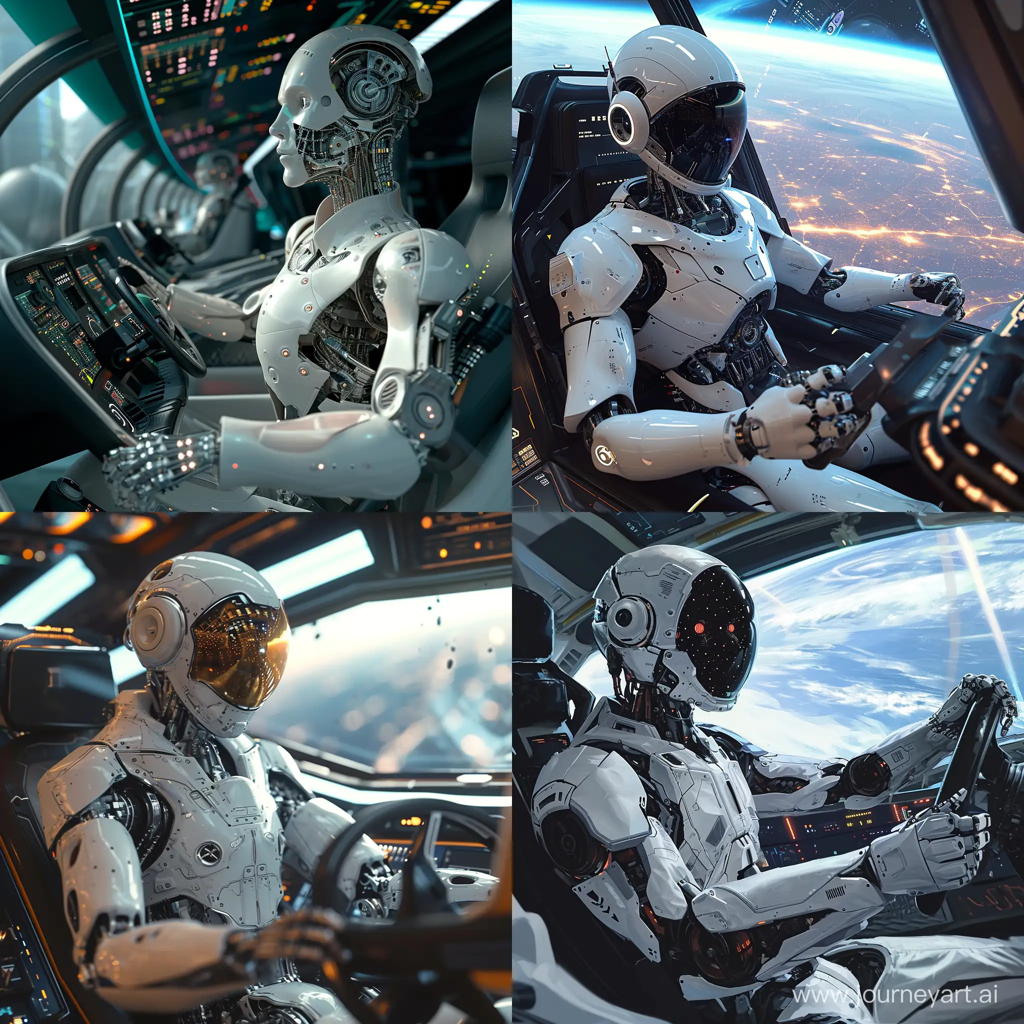 Cyborg-Robot-Piloting-Spaceship