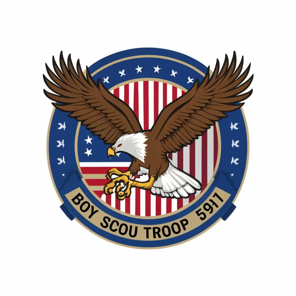 a logo design,with the text "Boy Scout troop 591", main symbol:Eagle, American Flag, Korea Flag, Boy Scout Troop 591,Moderate,clear background