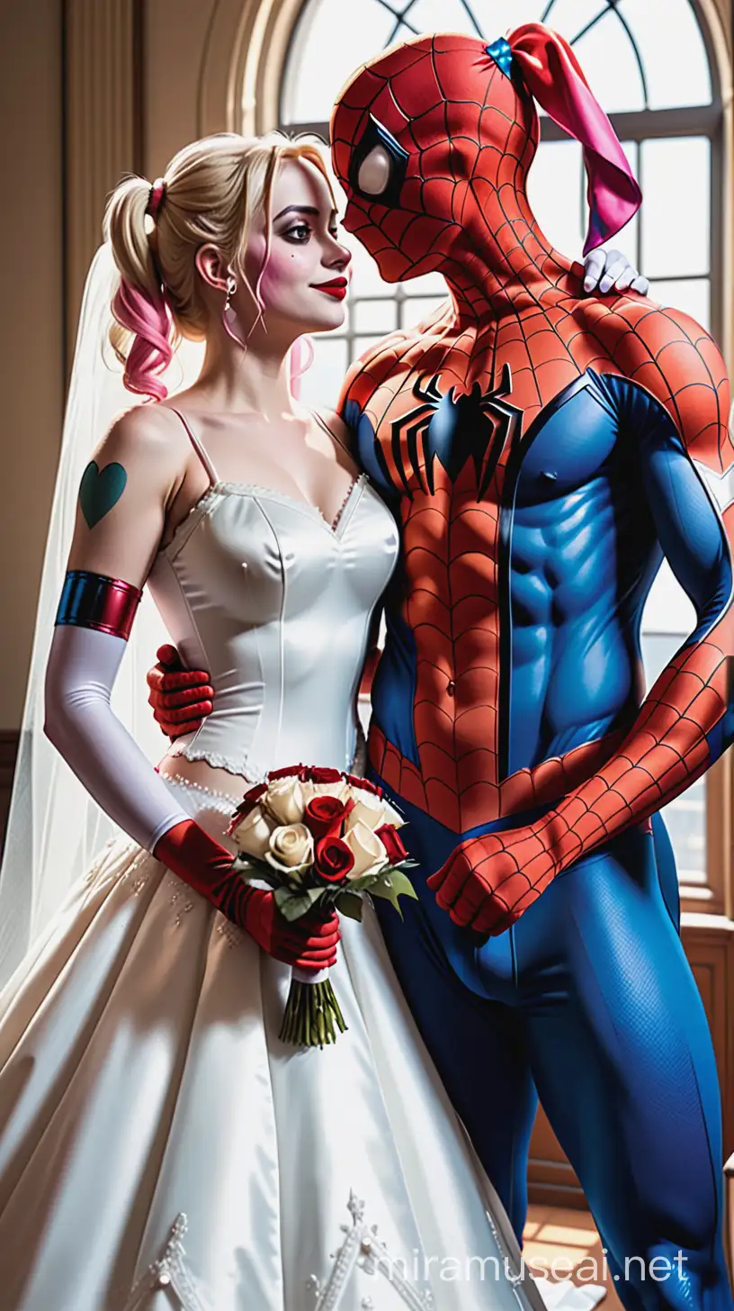 Spiderman with his bride (Harley Quinn)