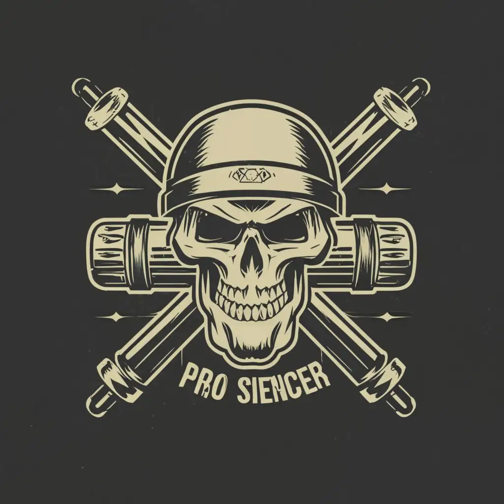 a logo design,with the text "PRO SILENCER", main symbol:skull, muffler,complex,be used in Automotive industry,clear background