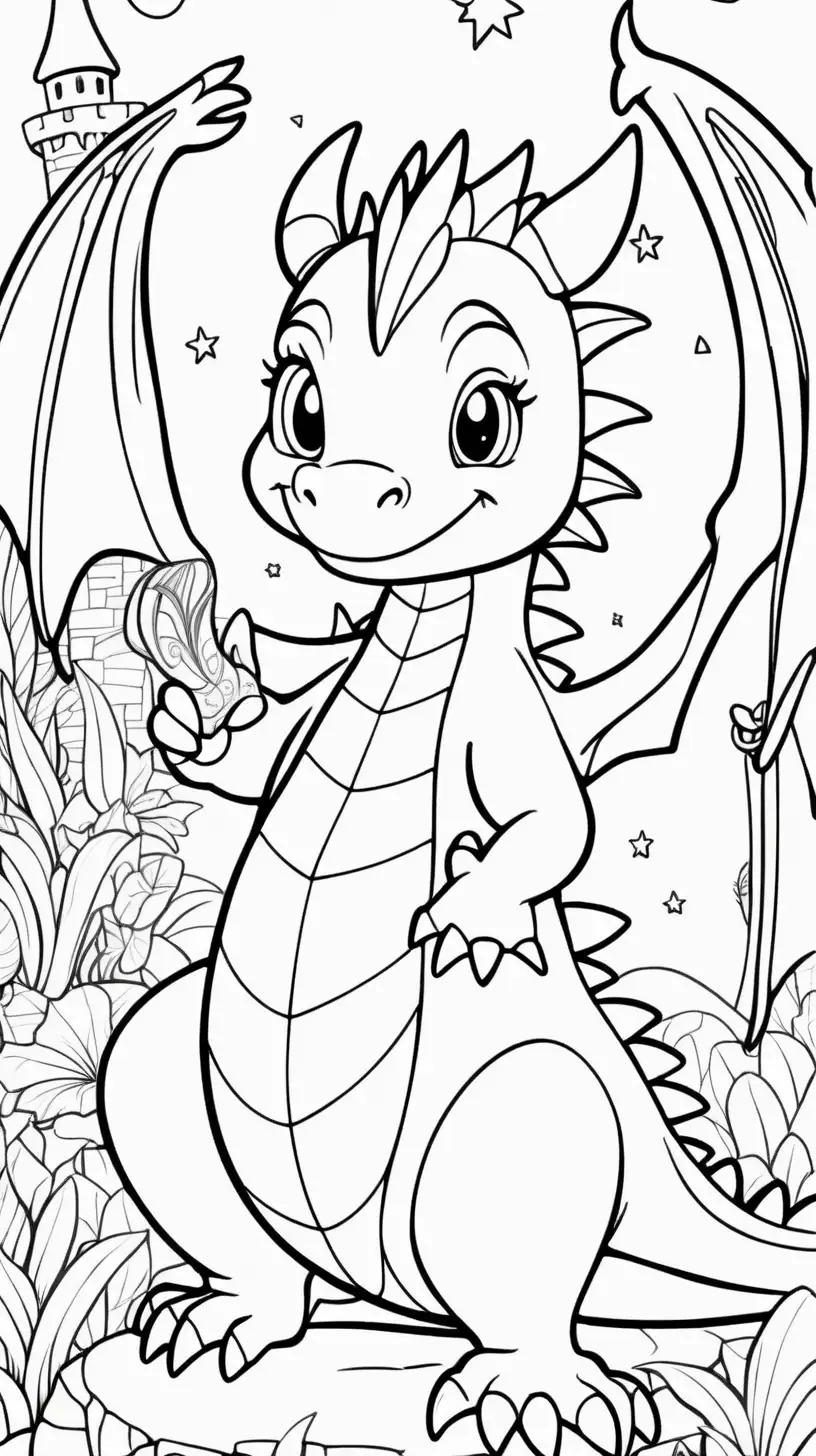 Adorable Mommy Dragon Coloring Page in a Magical Fantasy Land