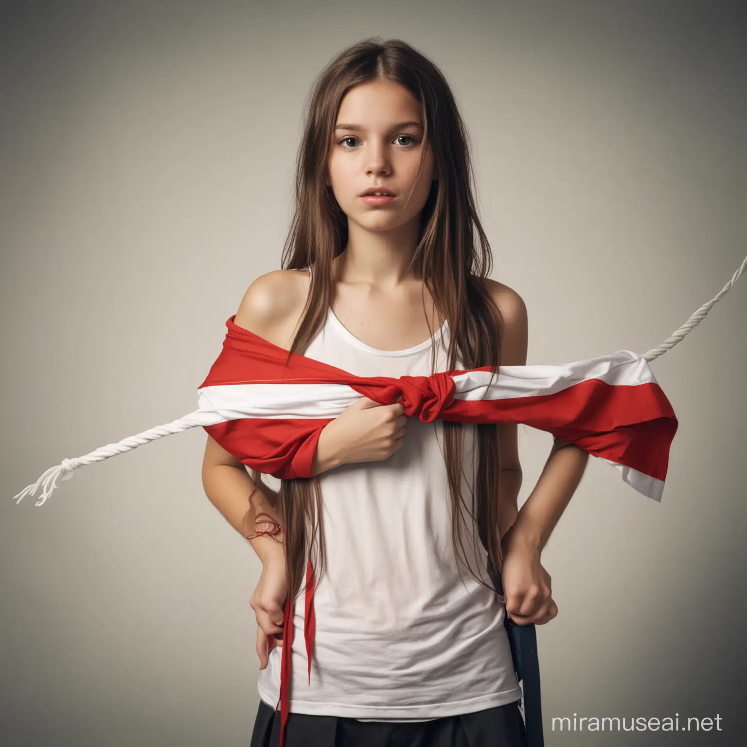 Girl tied to a danish flag
