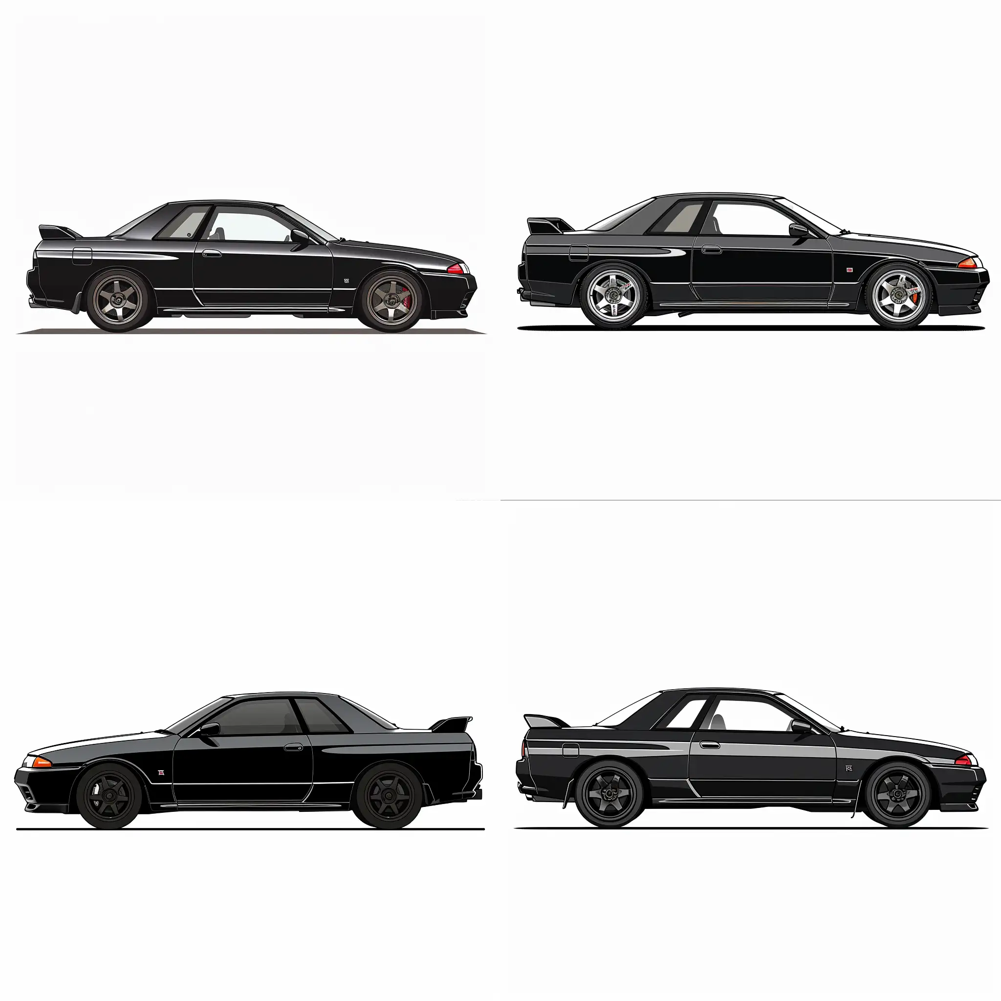 Sleek-Onyx-Black-Nissan-Skyline-R32-Minimalist-2D-Side-View-Illustration