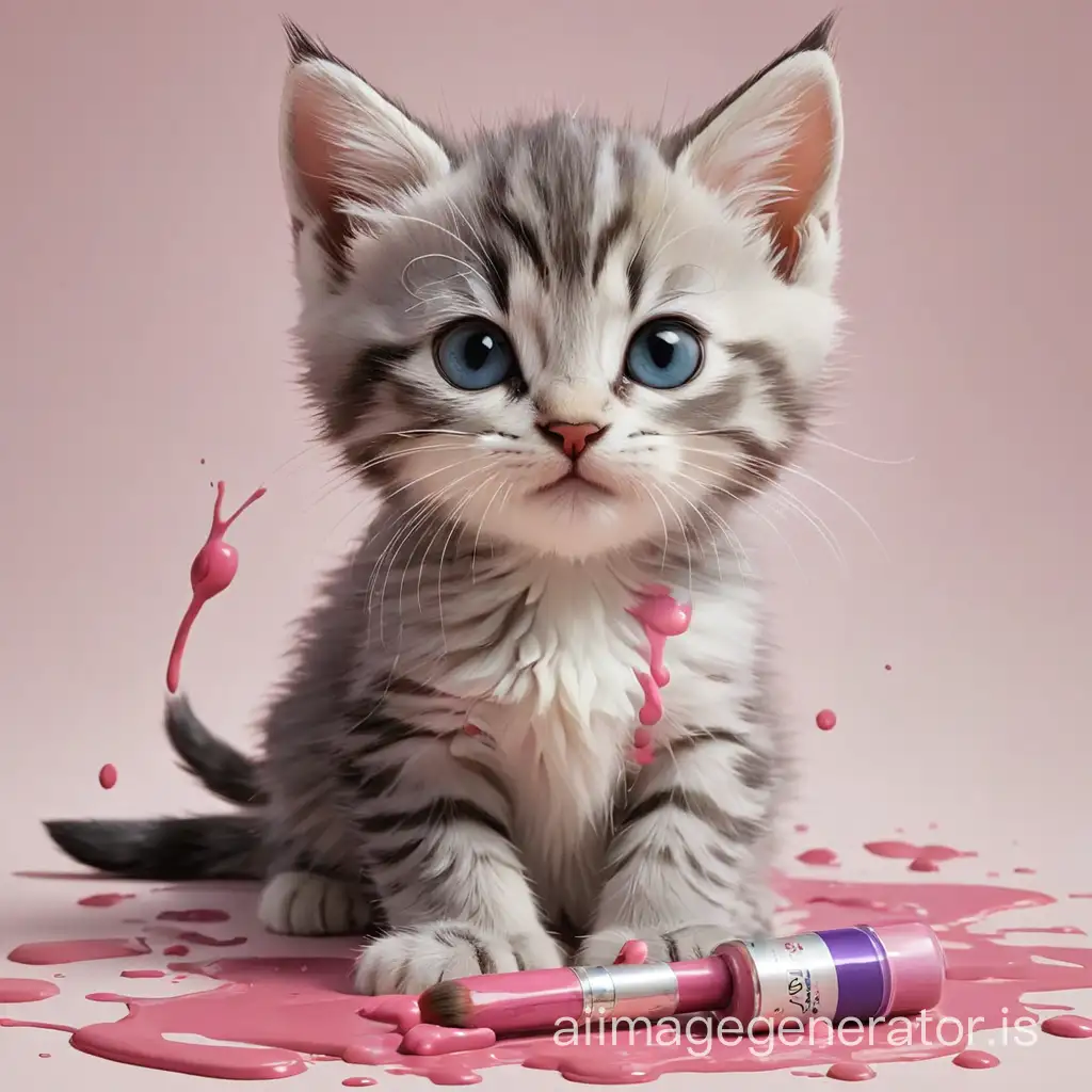 The kitten paints itself with Avon cosmetics