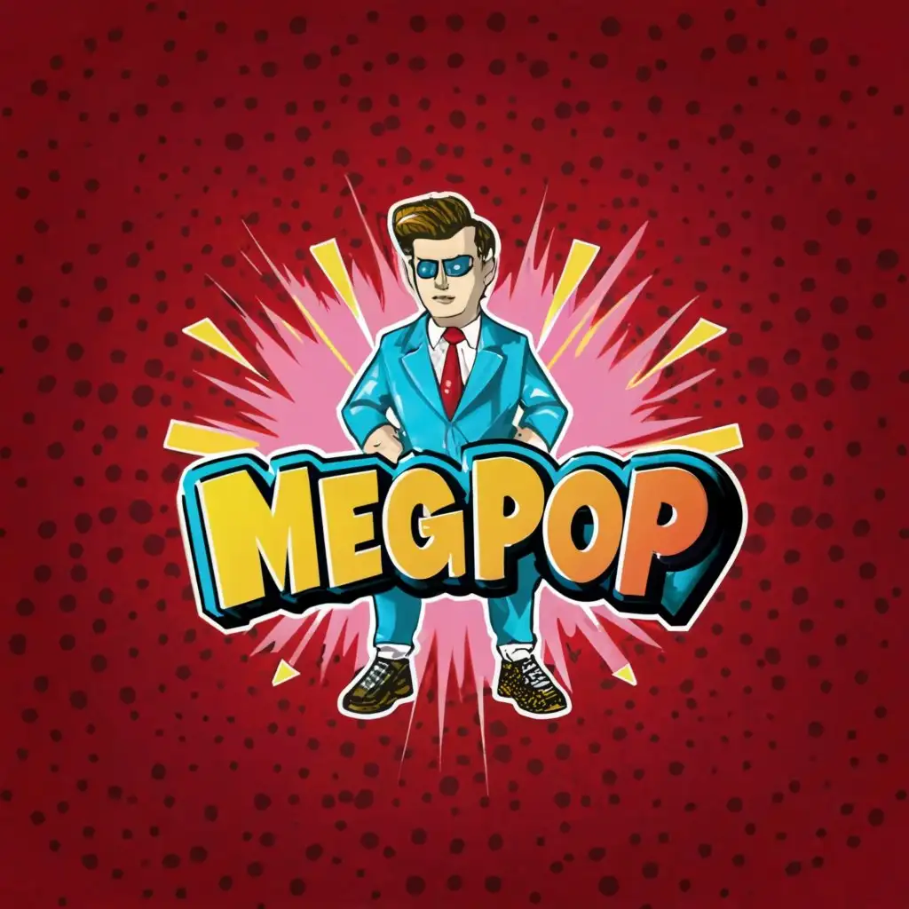 a logo design,with the text "MegaPOP", main symbol:A stylish man, retro bright colour style, wearing suit. Comics style.,Minimalistic,be used in Entertainment industry,clear background