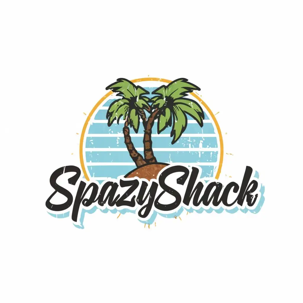 logo, palm tree, with the text "SpazzyShack", typography