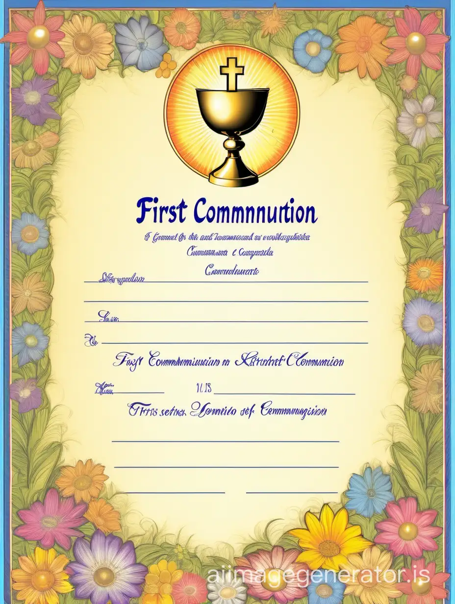 FIRST COMMUNION CERTIFICATE WITH COLORFUL BORDER