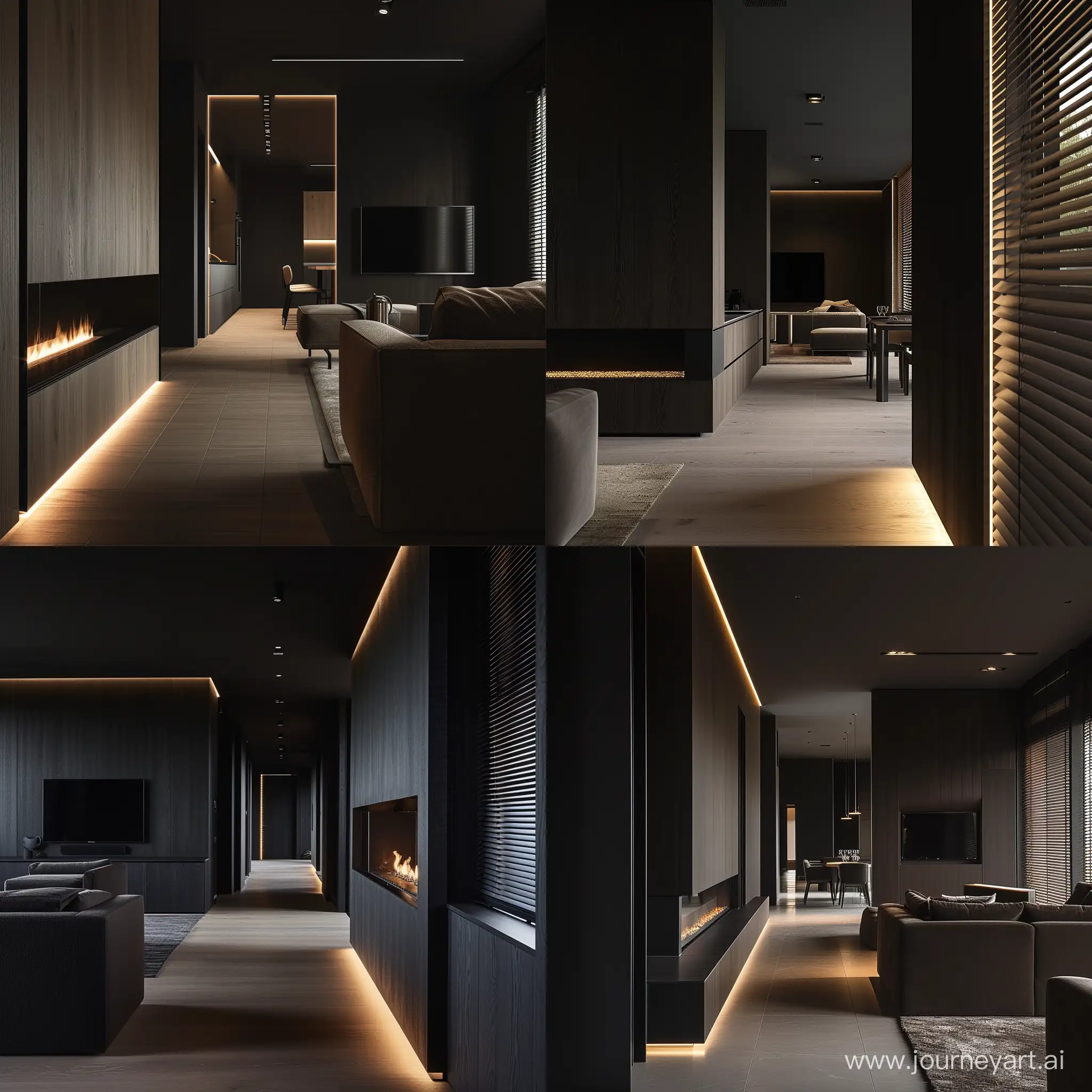 Contemporary-Minimalist-Interior-with-Dark-Walls-and-Veneered-Panels