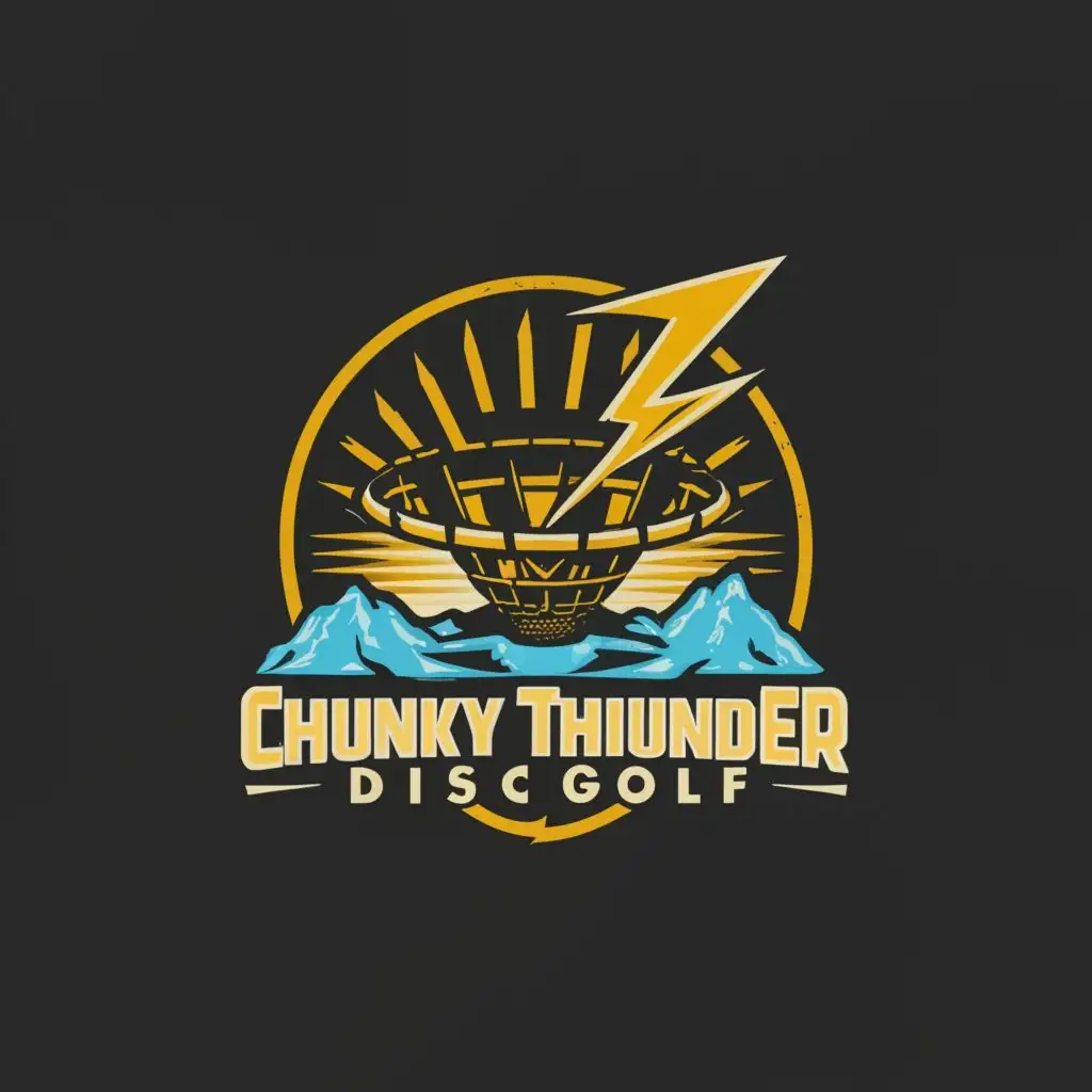 a logo design,with the text "Chunky Thunder disc golf", main symbol:Disc golf basket and lightning,complex,be used in Sports Fitness industry,clear background