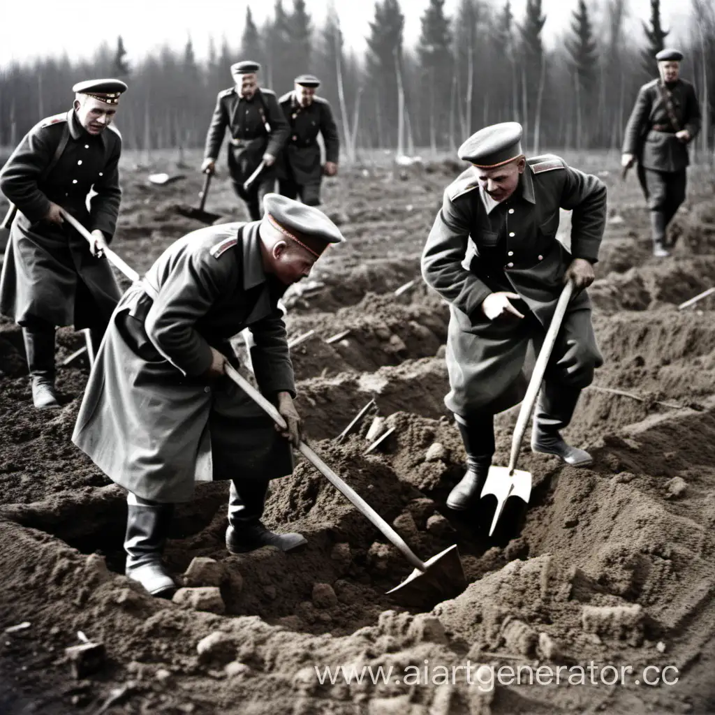 партизаны из  красной армии копают землю