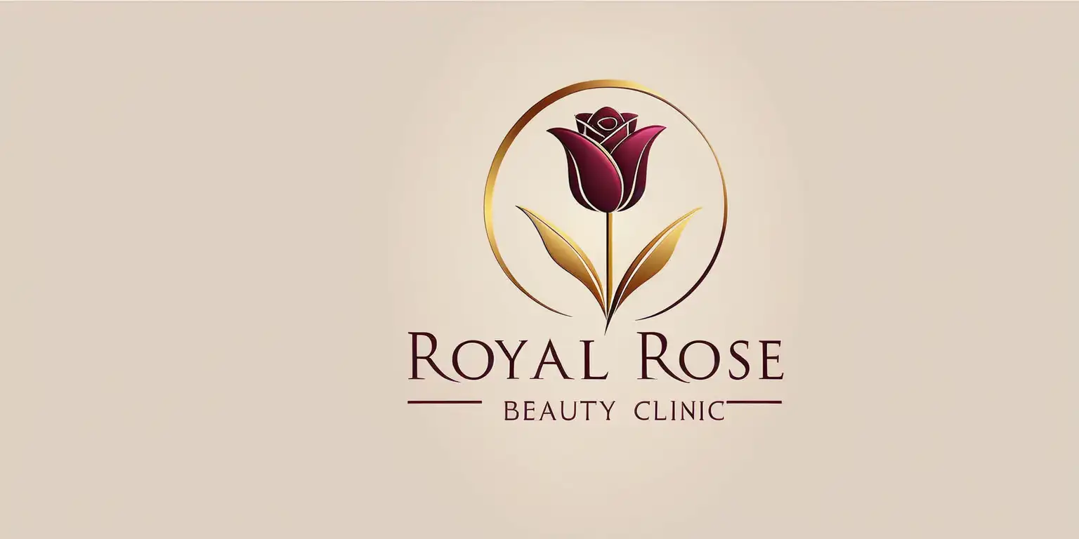 make a simple minimalist logo with rectangular a women beauty clinic called Royal Rose Beauty Clinic
with gold color and should have a small symbol of simple flat tulip flower in the logo
