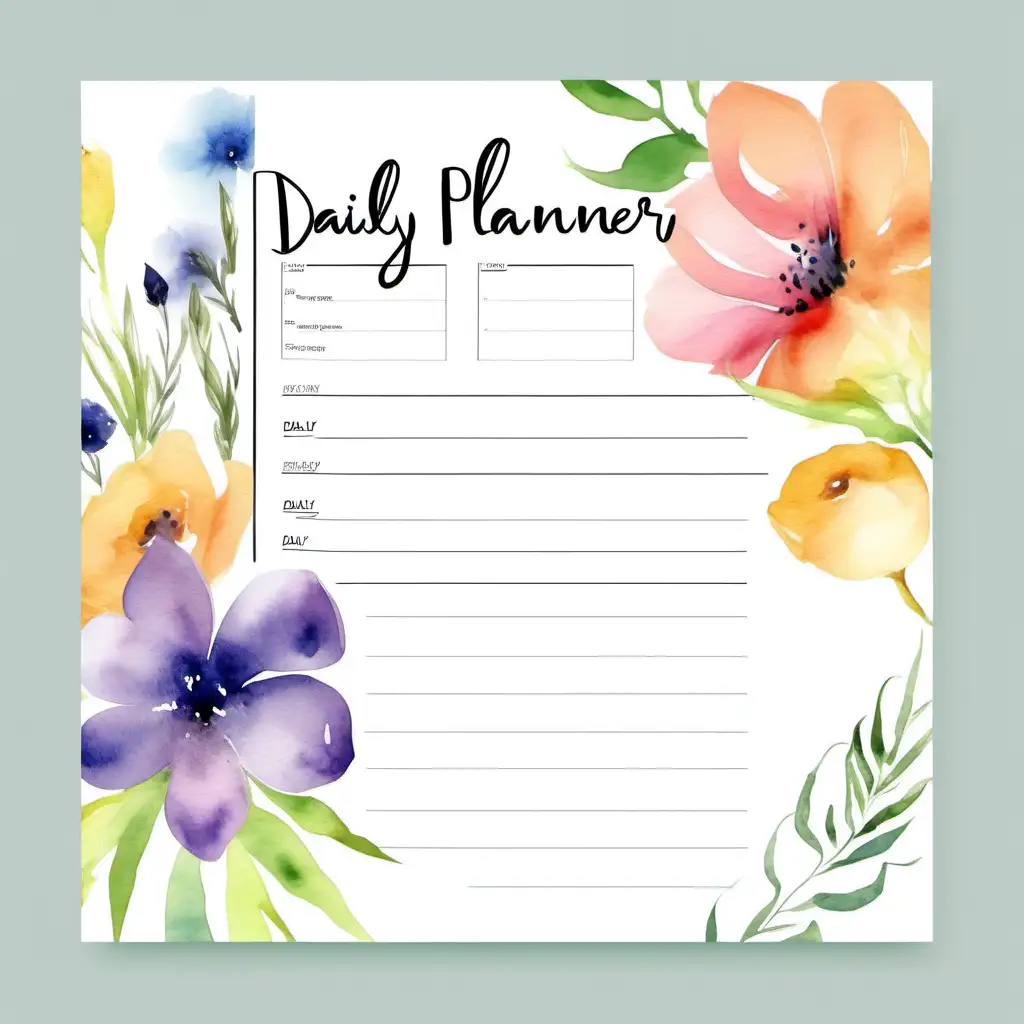 daily planner with watercolor flowers for complimetary design 