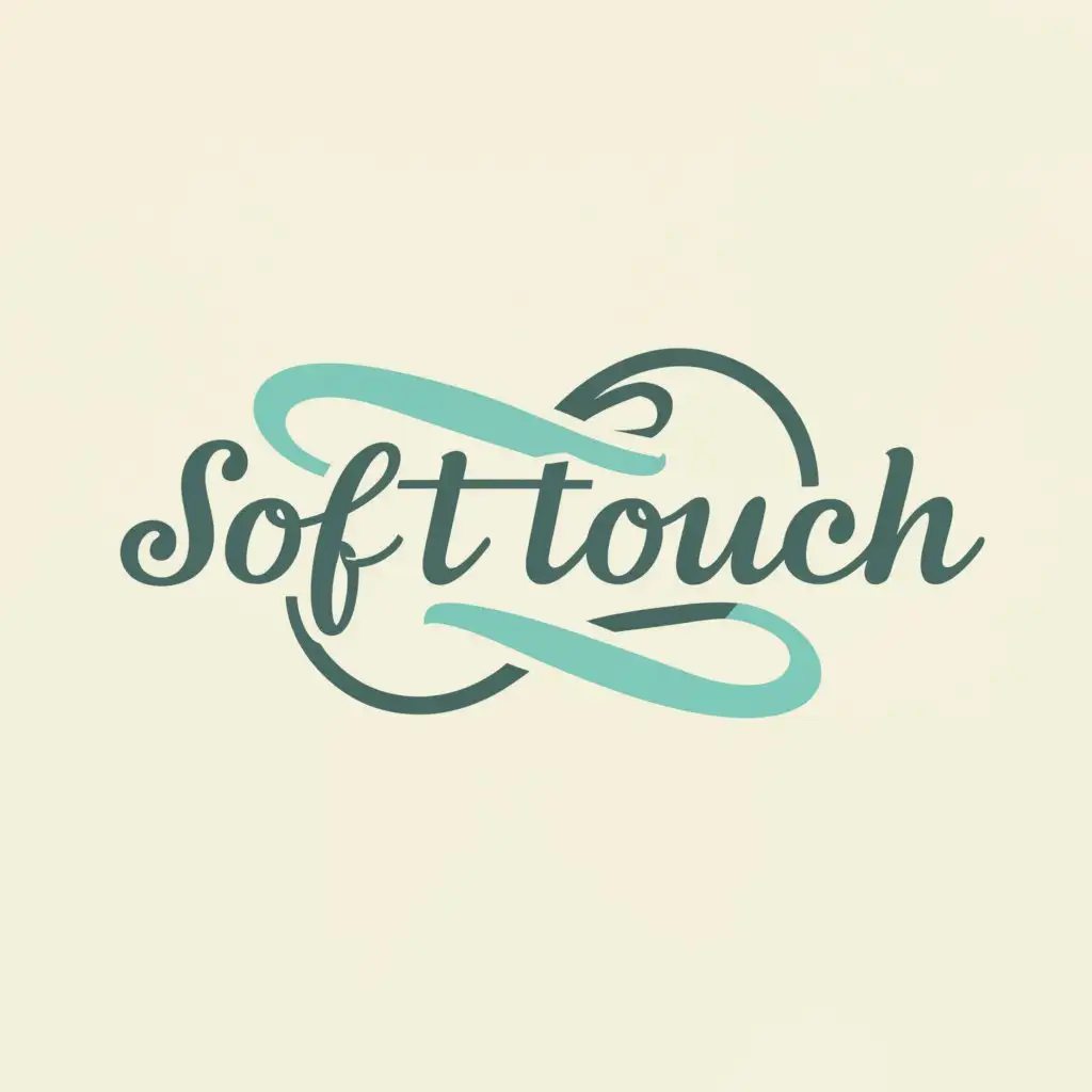 a logo design,with the text "<strong>SoftTouch</strong>", main symbol:: A gentle, curved font with a soft color palette like light blue or pastel green, accompanied by a delicate image of a tissue unfolding.,Moderate,no background