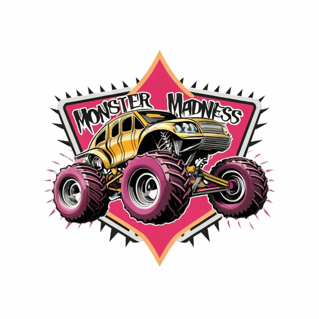 logo, , Inspired vector logo Monster Trucks bright and detailed image , bright vibrant colors, white only background, with the text "Monster Madness", typography