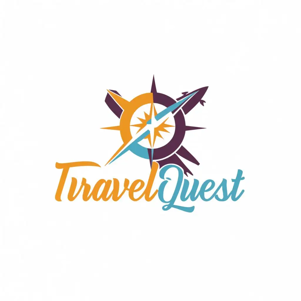 logo, compass, colorful, travel agency,, with the text "TravelQuest", typography, be used in Travel industry