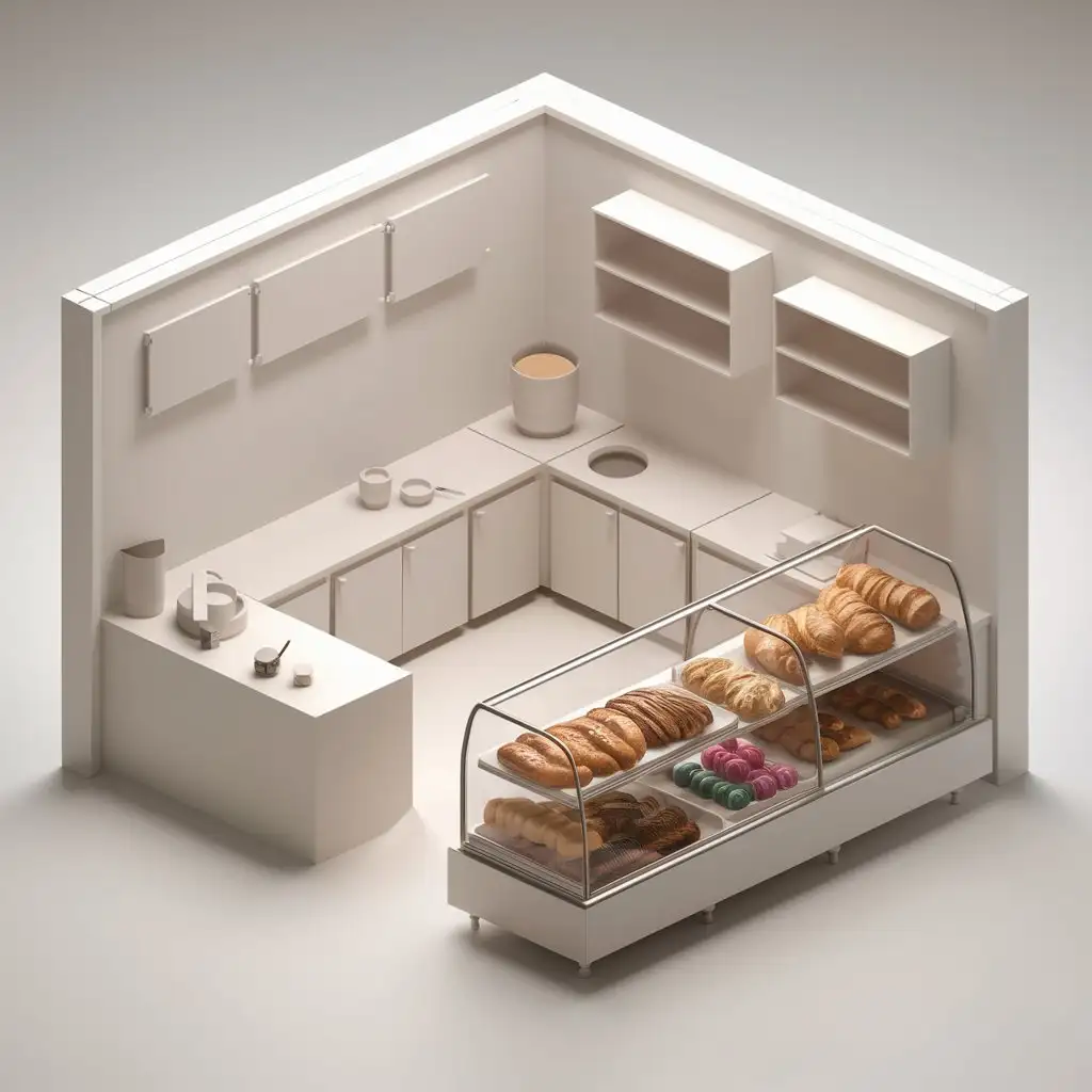 isometric 3d room bakery shop simple bare