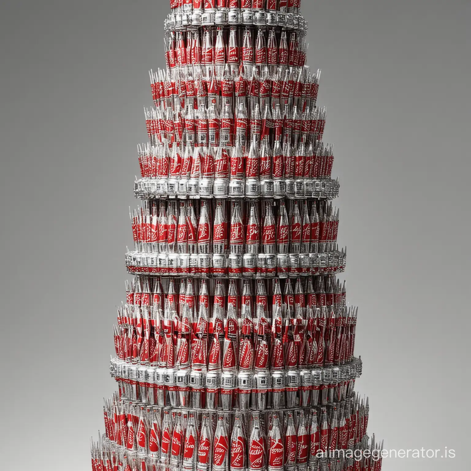 exotic artistic tower with a weird shape by gluing a lot of Budweiser bottles together