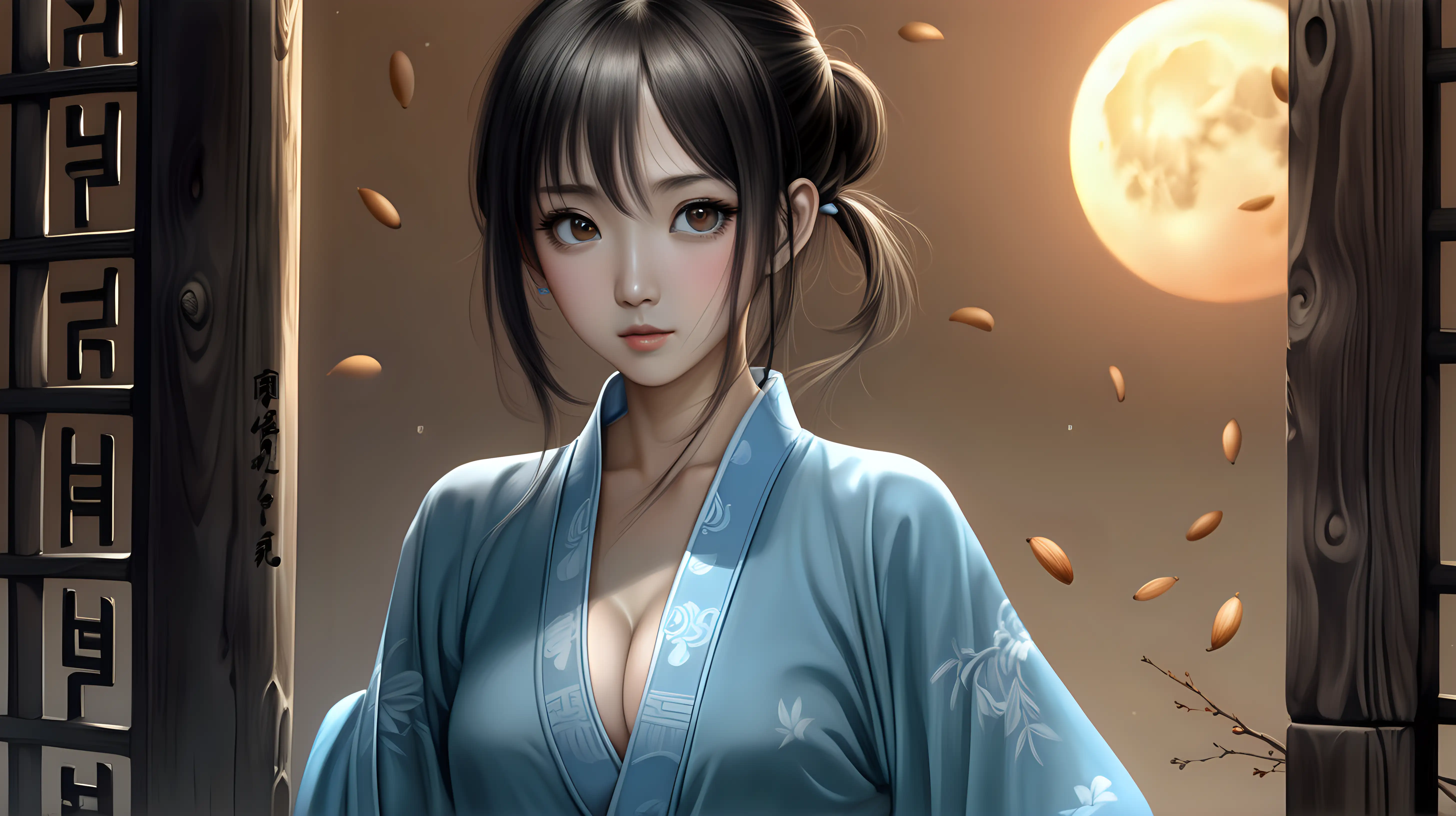 Graceful Chinese Martial Arts Enthusiast in Moonlit Serenity