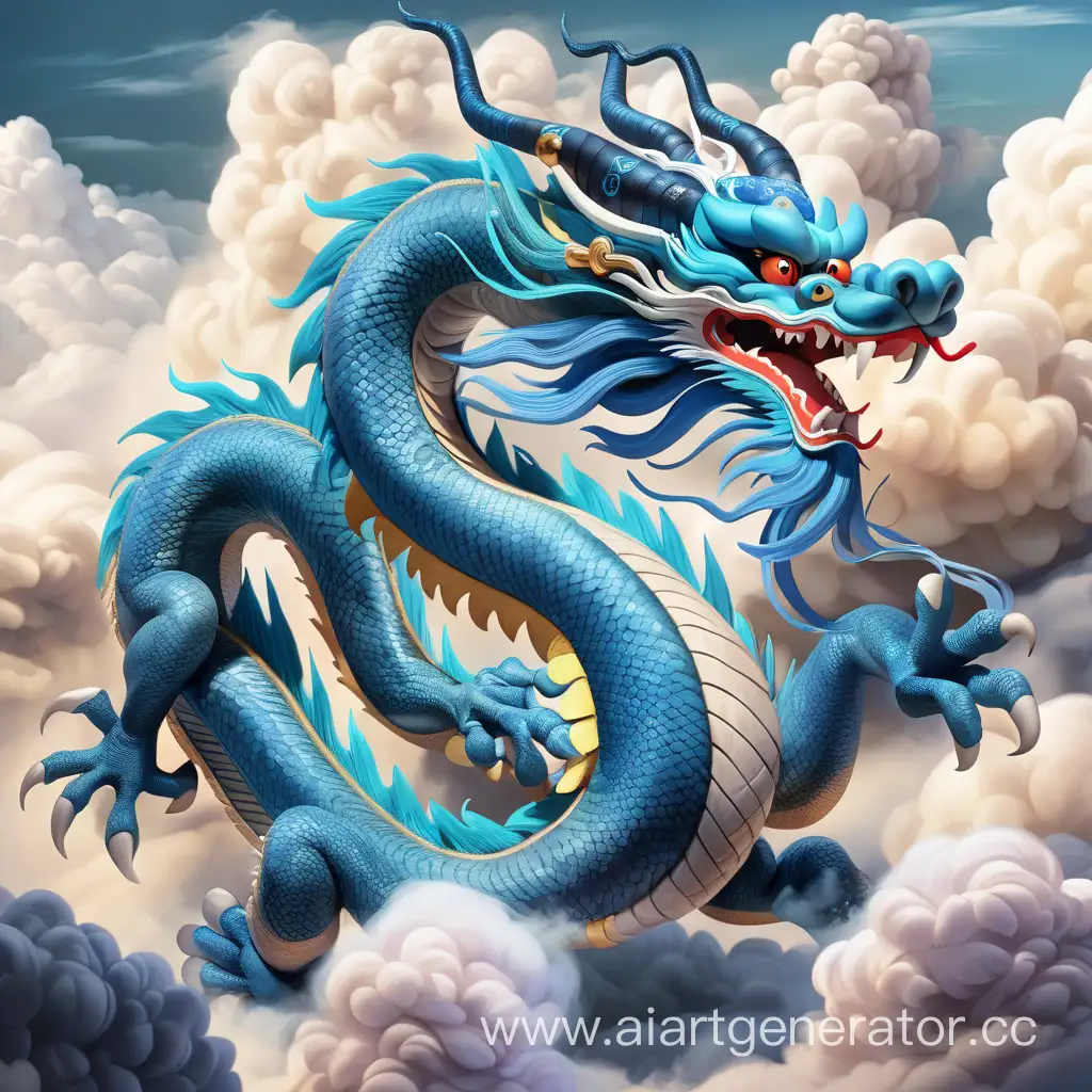 Blue Chinese dragon in the clouds