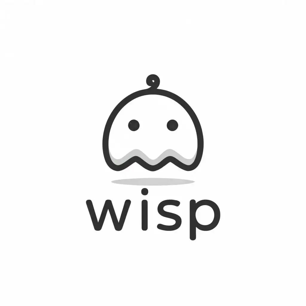 a logo design,with the text "wisp", main symbol:Please use this color #151515 as a background. Then for the main symbol, I want it to be a ghost-wisp-like creature that is friendly, please use #fff as the wisp's color, make it cute and only have two eyes as its face. It won't have hands or legs either. I want it to look happy and friendly, but don't give it mouth. I also it looks like its floating and going towards the right. Make the design minimal and flat. Please make it cute and friendly and leaning towards right,Minimalistic,be used in Technology industry,clear background