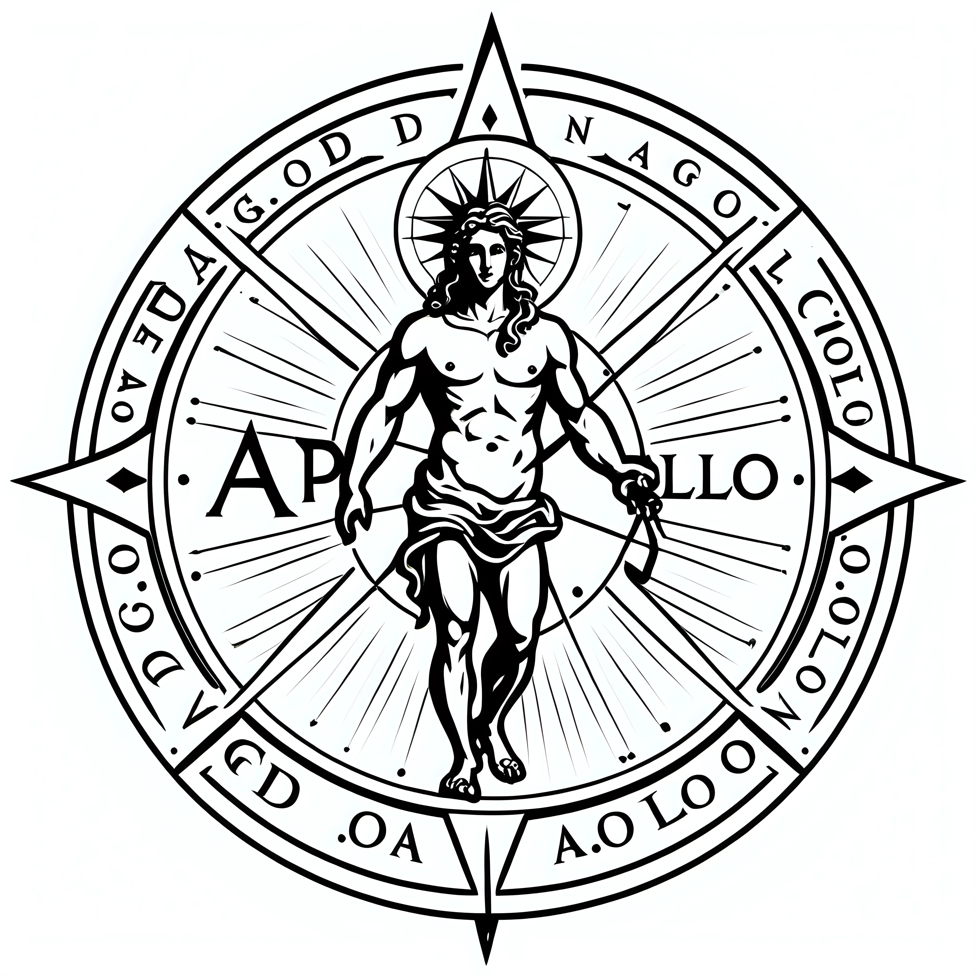 God Apolon, in a compas, outline, logo