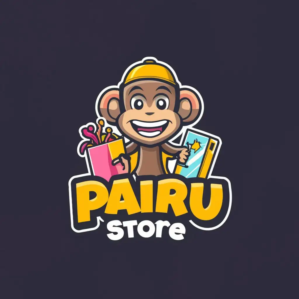 a logo design,with the text " pairu store ", main symbol:monkey shopping bag,complex,be used in Retail industry,clear background