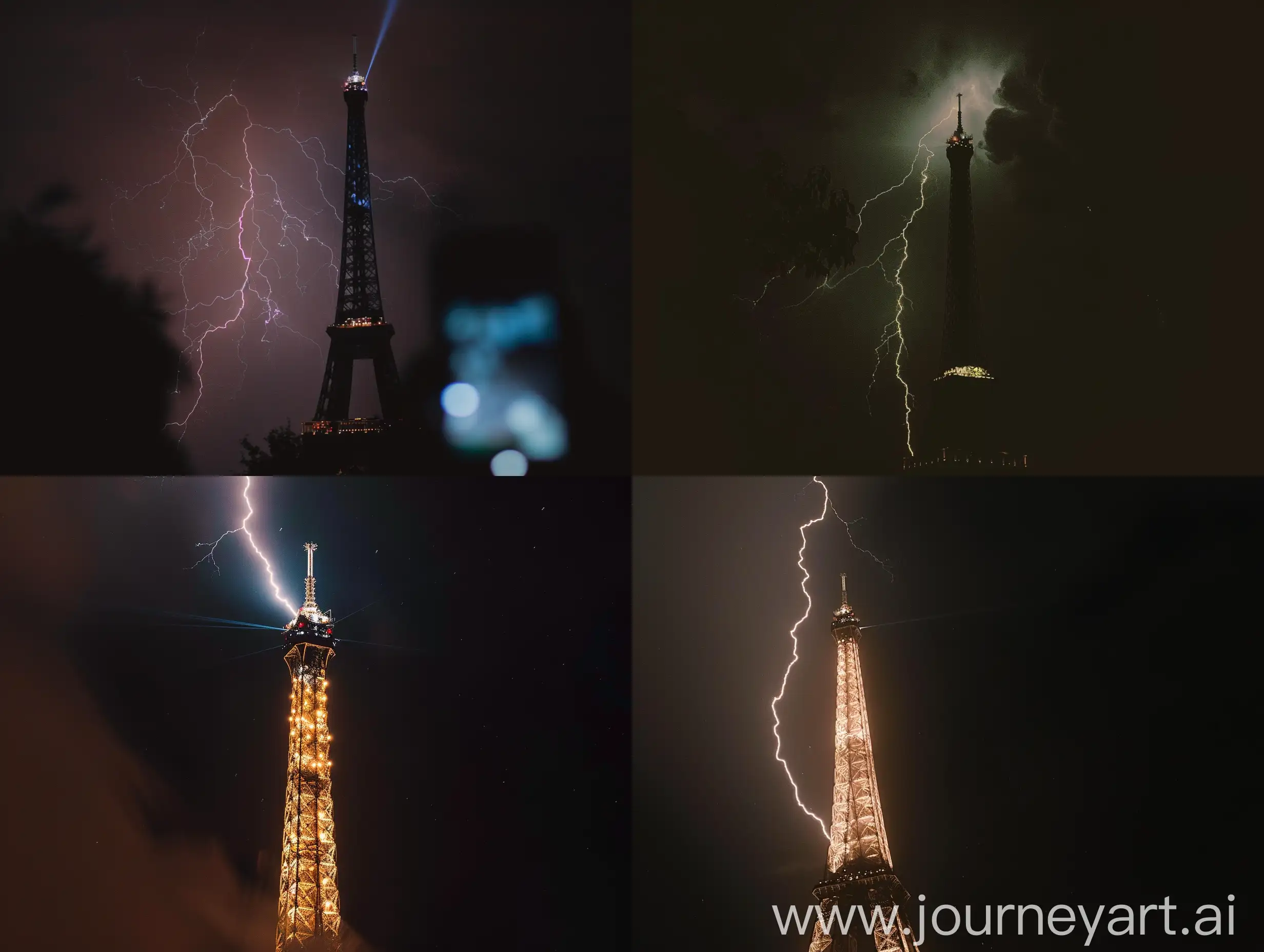 phone photo of a lightning struck the Eiffel Tower, night, at a wedding in New York posted to reddit in 2019 --style raw