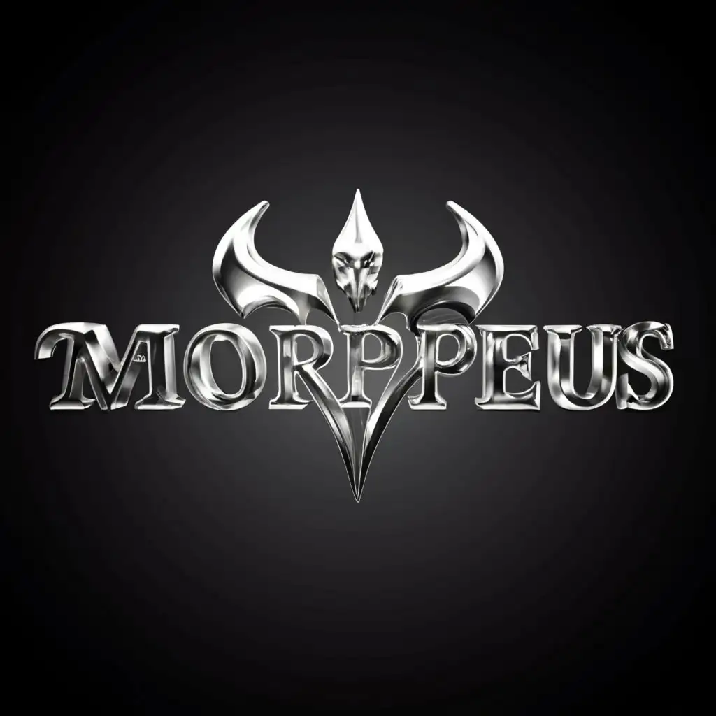 logo, Silver devil letters MORPHEUS 3D, with the text "MP 
MORPHEUS", typography