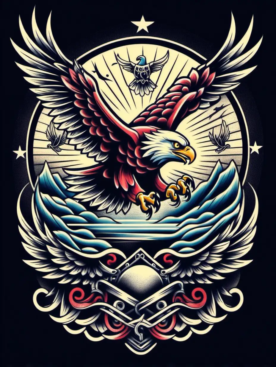 Vintage Flying Eagle Tattoo TShirt Design