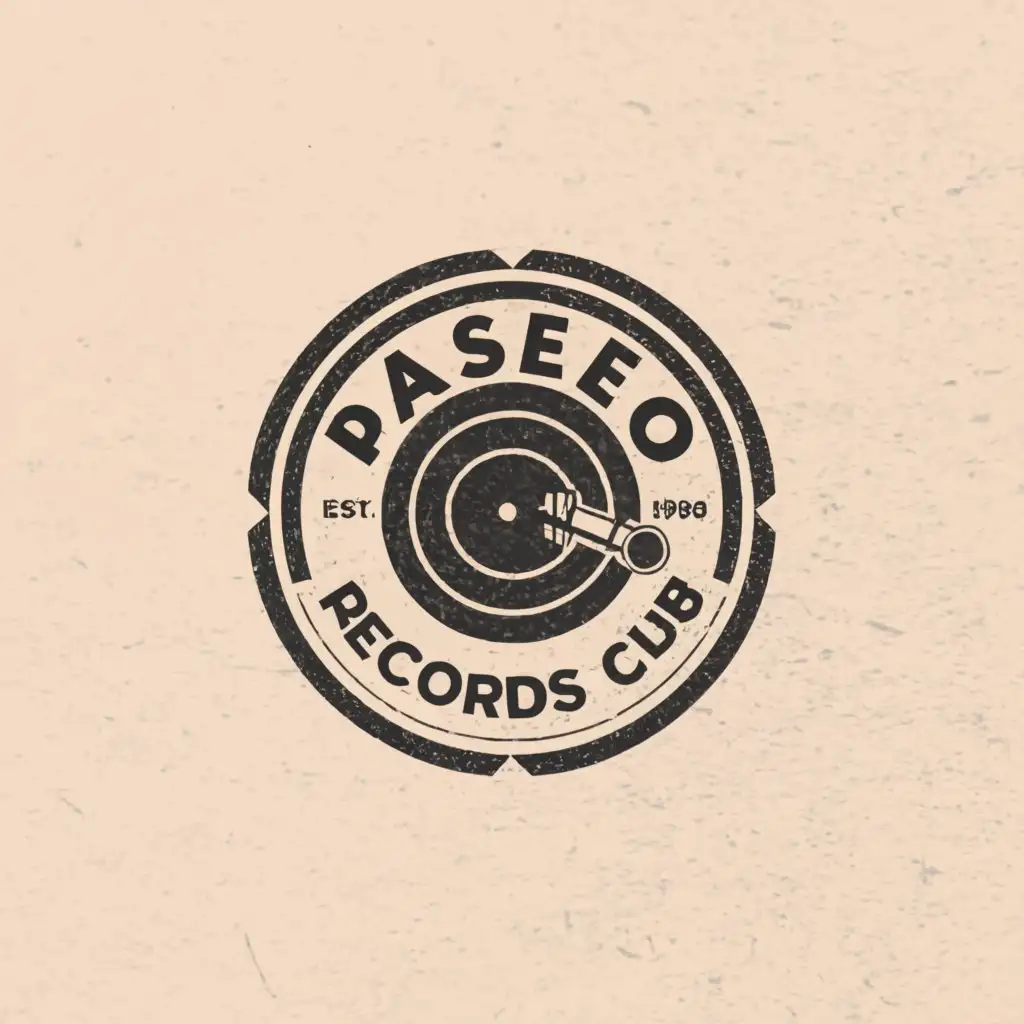 a logo design,with the text "Paseo Records club", main symbol:A vinyl disc, music, microphone,Moderate,be used in Entertainment industry,clear background