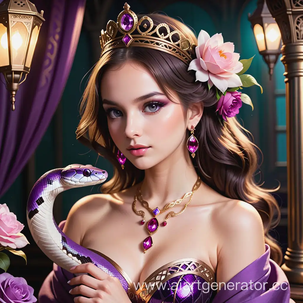 Glamorous-Purple-Snake-with-Tiara-and-Jewels-in-Antique-Lantern-Garden