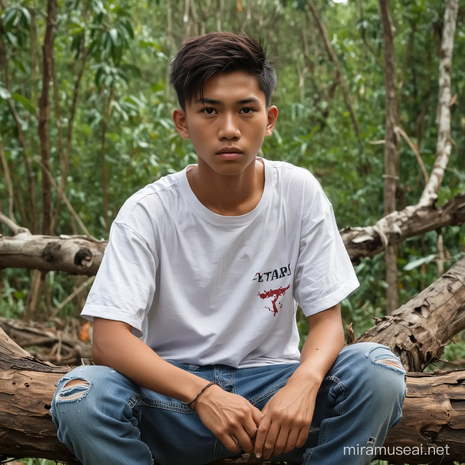 Injured Indonesian Teen Sniper Amidst Forest Wilderness