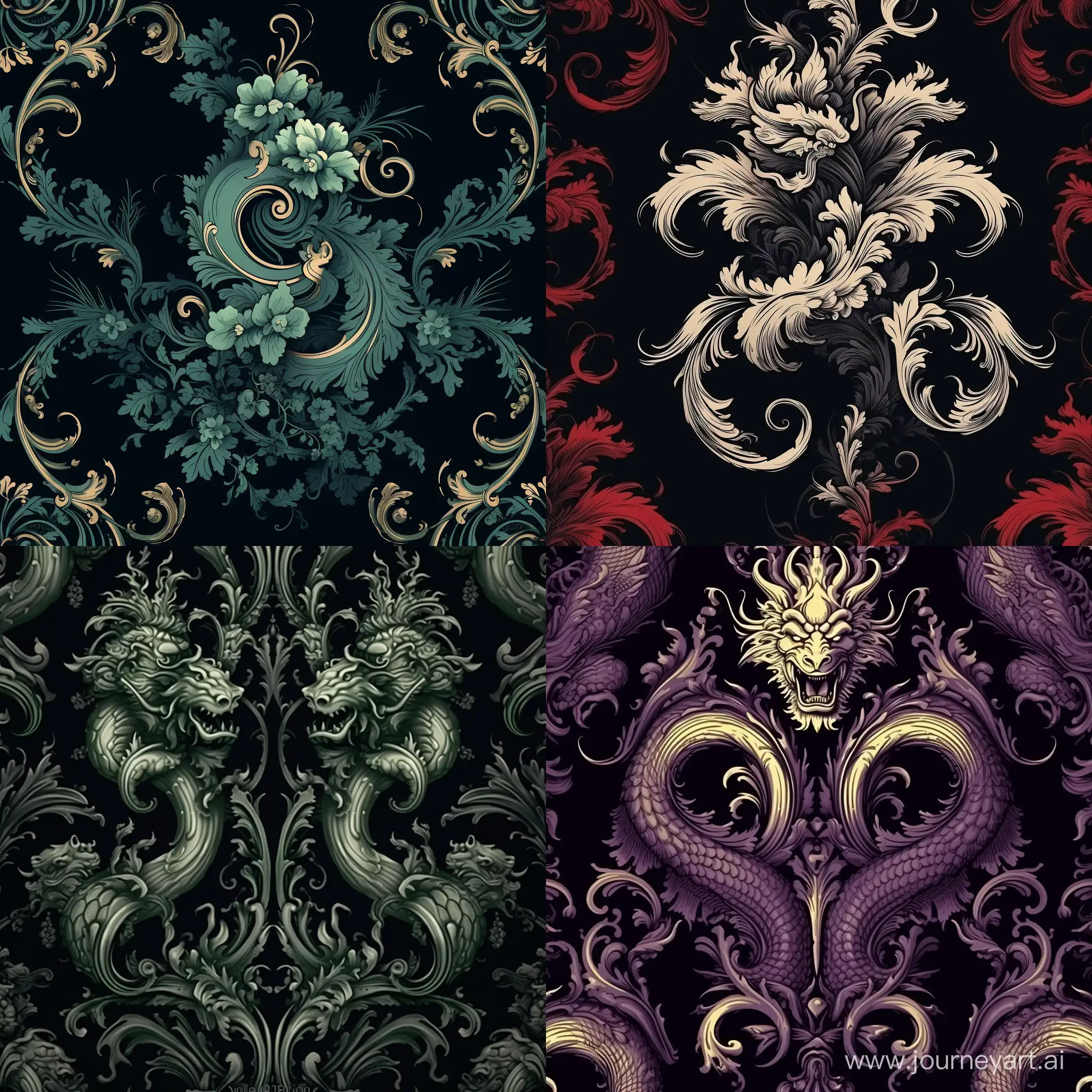 Elegant-Gothic-Victorian-Damask-Pattern-with-Dragons-Art