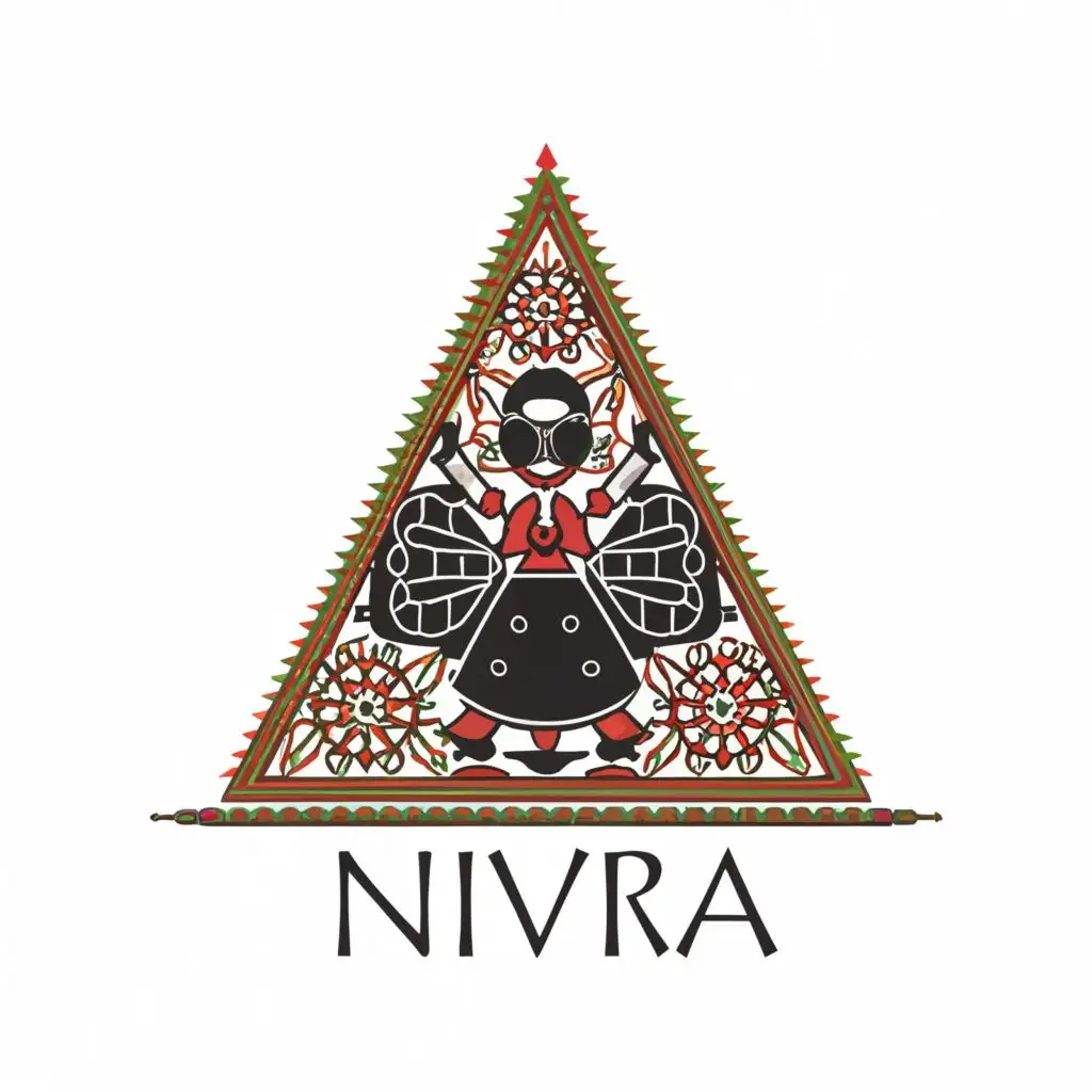 logo, Please draw a brand logo on the name NIVIRA, where N should be drawn with warli print, I with ajrak print, V with meenakari design, R with a human face and saree drape, A with patola design, with the text "NIVIRA", typography