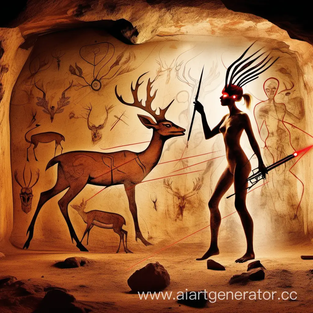 Prehistoric-Extraterrestrial-Huntress-Ancient-Cave-Art-Depicting-Alien-Woman-with-Laser-Hunting-Deer